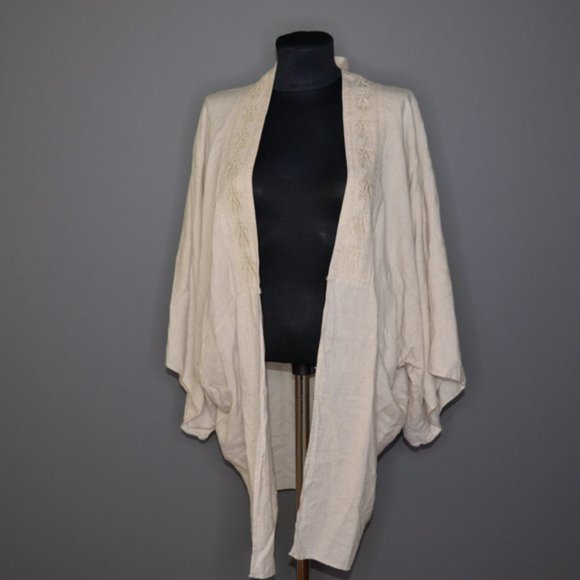 Aritzia Golden By TNA Coastal Kimono Embroidered Linen Sz S/M - Picture 2 of 7